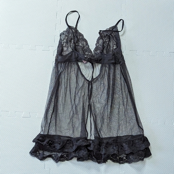 Victoria's Secret Black Lace Mesh Teddy Small Open Front - Picture 7 of 9